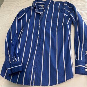 J.Crew Blue Striped Cotton Button Down Shirt Womens Size XS Casual Career Preppy